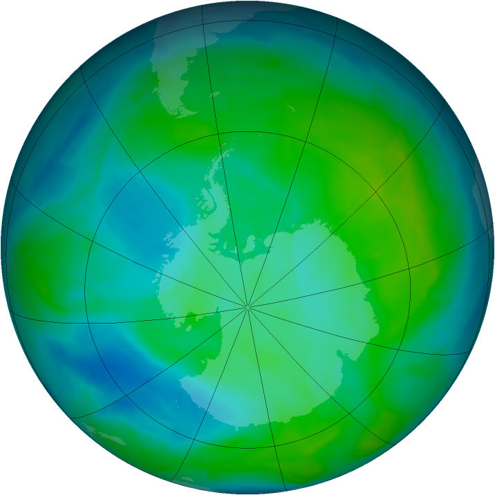 Antarctic ozone map for 31 December 2013